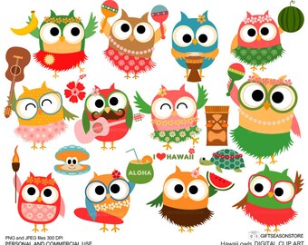 Hawaii owls Digital clip art for Personal and Commercial use - INSTANT DOWNLOAD