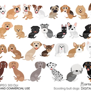 Scooting butt dogs digital clip art pour un usage personnel et commercial - TÉLÉCHARGEMENT INSTANTANÉ