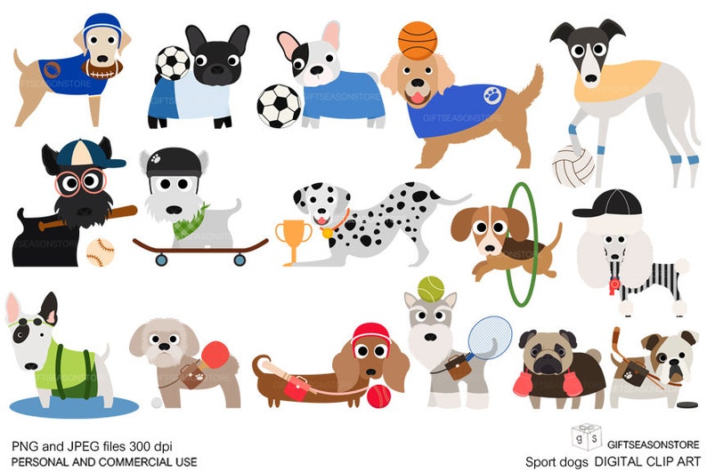 Sport dogs digital clip art for Personal and Commercial use - INSTANT DOWNLOAD image 1