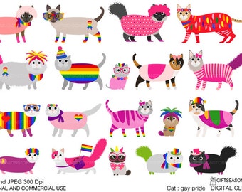 Gay pride cat digital clip art for Personal and Commercial use - INSTANT DOWNLOAD