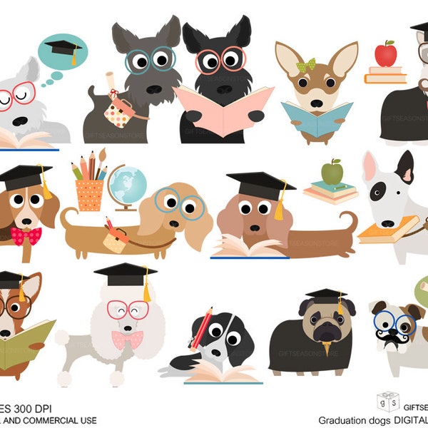 School dogs Digital clip art for Personal and Commercial use - INSTANT DOWNLOAD