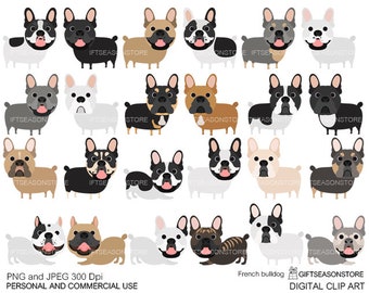 French bulldog digital clip art for Personal and Commercial use - INSTANT DOWNLOAD