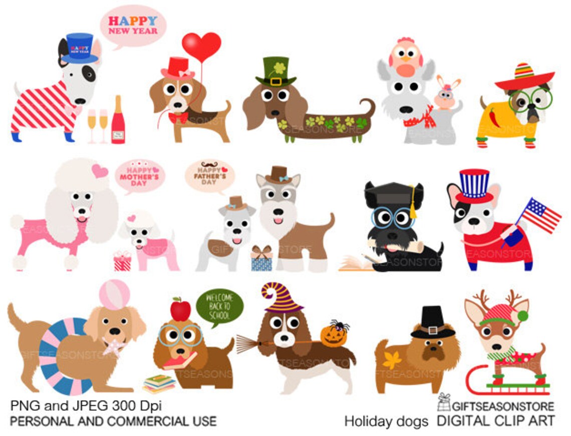 Holiday Dogs Digital Clip Art for Personal and Commercial Use - Etsy