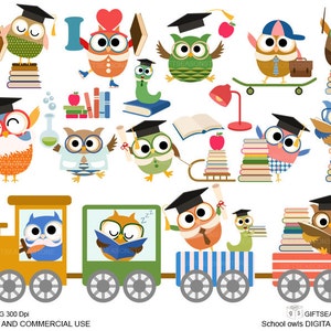 School owls Digital clip art for Personal and Commercial use - INSTANT DOWNLOAD