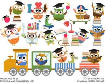 Schule Eulen Clip Art für den persönlichen und kommerziellen Gebrauch - INSTANT DOWNLOAD