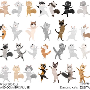 Gatos bailando Clip art digital para uso personal y comercial - DESCARGA INMEDIATA