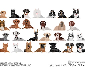 Lying dogs part 2 digital clip art for Personal and Commercial use - INSTANT DOWNLOAD