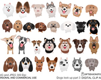 Dogs look up part 3 digital clip art for Personal and Commercial use - INSTANT DOWNLOAD