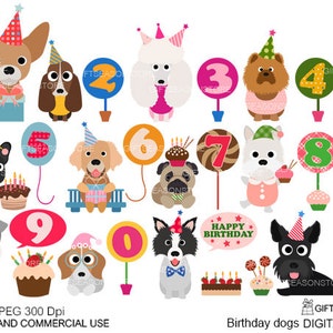 Birthday dogs digital clip art for Personal and Commercial use - INSTANT DOWNLOAD