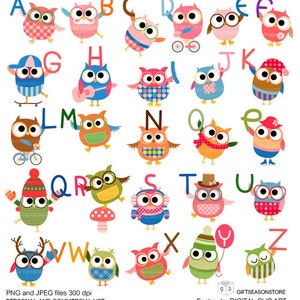 Font owls Digital clip art for Personal and Commercial use - INSTANT DOWNLOAD