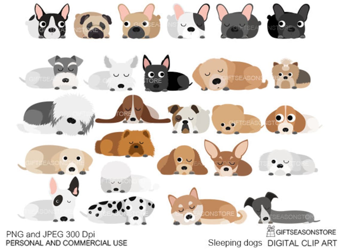 Sleeping Dogs Digital Clip Art Part 1 for Personal and Commercial Use ...