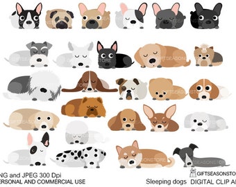 Sleeping dogs digital clip art part 1 for Personal and Commercial use - INSTANT DOWNLOAD