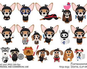 Ninja dogs digital clip art for Personal and Commercial use - INSTANT DOWNLOAD