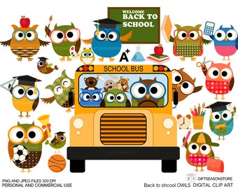 Back to school owl clip art for Personal and Commercial use - INSTANT DOWNLOAD