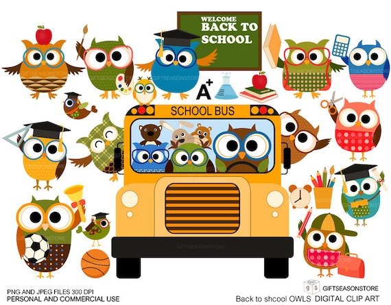 Zuruck Zur Schule Eule Clipart Fur Personlichen Und Etsy