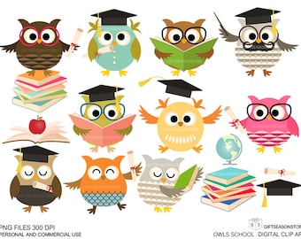 School owls Digital clip art for Personal and Commercial use - INSTANT DOWNLOAD