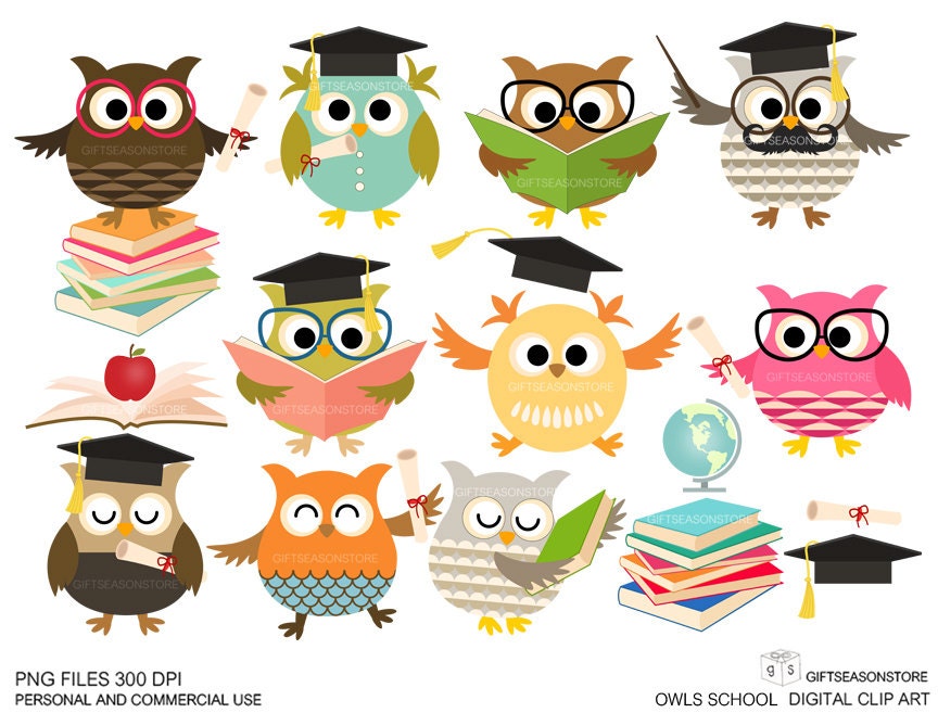 School owls Digital clip art for Personal and Commercial use - INSTANT DOWNLOAD