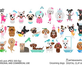 Dog grooming Digital clip art for Personal and Commercial use - INSTANT DOWNLOAD