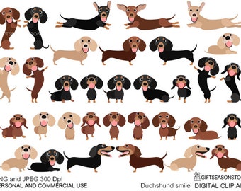 Dachshund smile Digital clip art for Personal and Commercial use - INSTANT DOWNLOAD