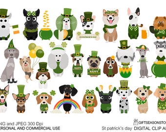 St patrick's day dogs digital clip art for Personal and Commercial use - INSTANT DOWNLOAD