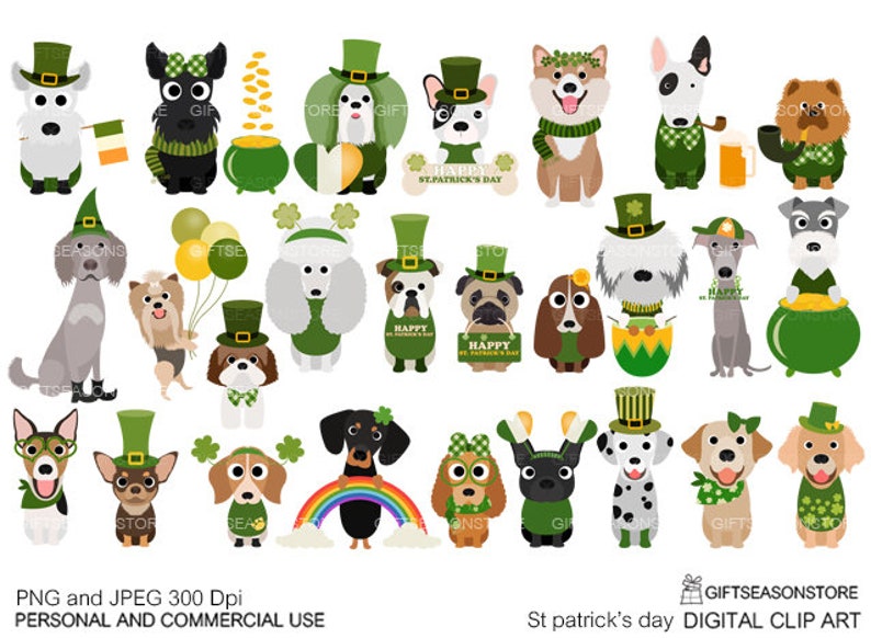 St patrick's day dogs digital clip art for Personal and Commercial use INSTANT DOWNLOAD image 1