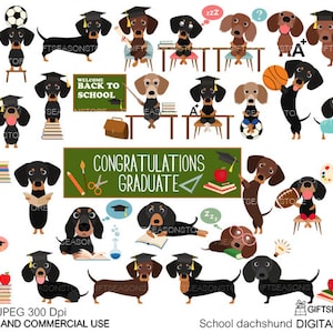 School dachshund Digital clip art for Personal and Commercial use - INSTANT DOWNLOAD