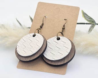 Walnut Wood Circle Earrings | Faux Leather, Layered Boho Style