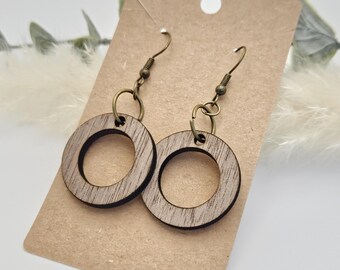 Walnut Wood Circle Earrings | Laser Cut Boho Jewelry