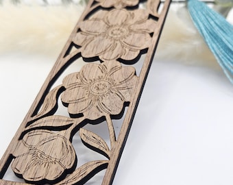 Bookmark | Walnut Wood | Floral Bookmark | Laser Cut