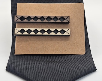 Laser Engraved Wooden Tie Clip | Diamond Cut-Out Pattern