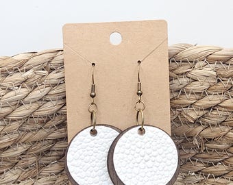 Layered Walnut Wood Earrings | Faux Leather Circle Dangle