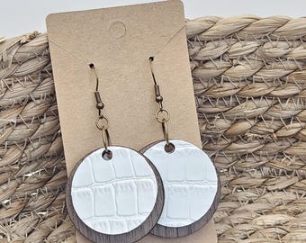 Walnut Wood Circle Earrings | Faux Leather Layered Boho Jewelry