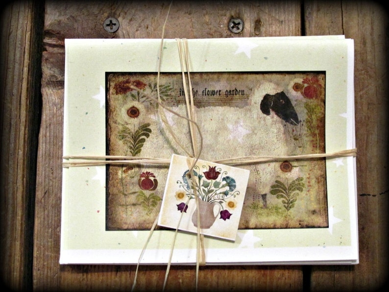 Sheep Floral Garden Note Cards