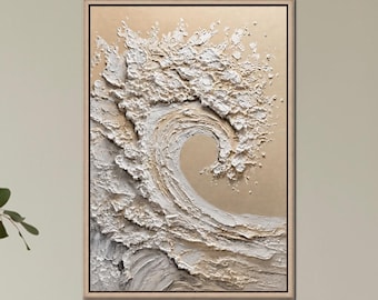 Neutral Textured Wave Painting, Coastal Wall Art, Organic Modern Decor, White Relief Ocean Art, Wabi Sabi Artwork
