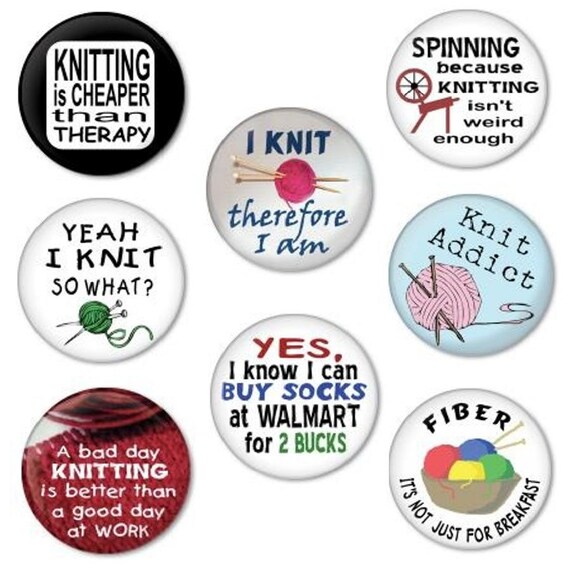 Items similar to SET of 8 Funny KNITTING button badge sayings 38 mm