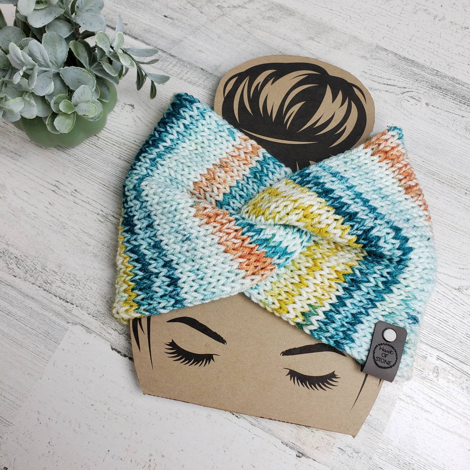 Knit embellished turban-fit ear warmer Charcoal Wide Chunky Knit Twisted Turban Ear Warmer Headband  main image 2
