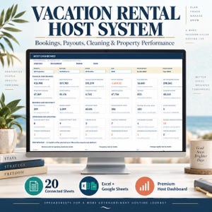 Airbnb Host Spreadsheet for Excel & Google Sheets, Booking, Income, Expense, and Cleaning Tracker