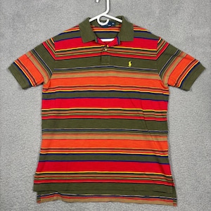 Polo Ralph Lauren Polo Shirt Mens XL Olive Green Striped Short Sleeve Pique