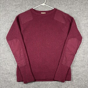 Vintage L.L.Bean Commando-tröja Herr XXL Vinröd Merinoull Armbågslappar