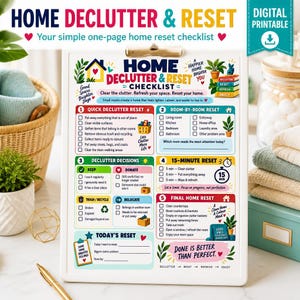Lista di controllo per riordinare e organizzare la casa, stanza per stanza (download digitale)