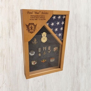 Engraved Military Retirement Shadow Box: Flag Display Case