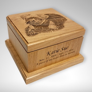 Engraved Pet Urn: Alder Wood Memorial Box, Custom Photo Keepsake