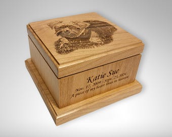 Engraved Pet Urn: Alder Wood Memorial Box, Custom Photo Keepsake