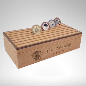 Engraved Military Challenge Coin Display Box: Alder & Walnut Veteran Gift image 10