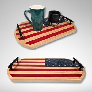 軍隊退役記念品、パーソナライズされた旗サービングトレイ、ハンドル付き退役軍人新築祝いプラッター