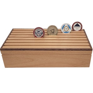 Engraved Military Challenge Coin Display Box: Alder & Walnut Veteran Gift image 8