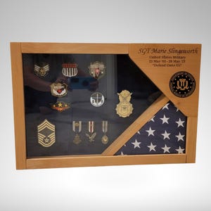 Military & Law Enforcement Retirement Gift, Custom Engraved Shadow Box, Flag Display Case