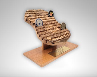 HSI Challenge-muntendisplay: DHS-munthouder van elzenhout