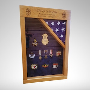 Custom Engraved Military Retirement Shadow Box: Flag Display Case