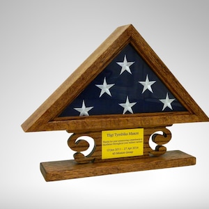 Military Flag Shadow Box, Fold Flag Display, Burial Flag Holder, Ceremonial Flag Case, Flag Case with Stand, Personalized Engraved Plate